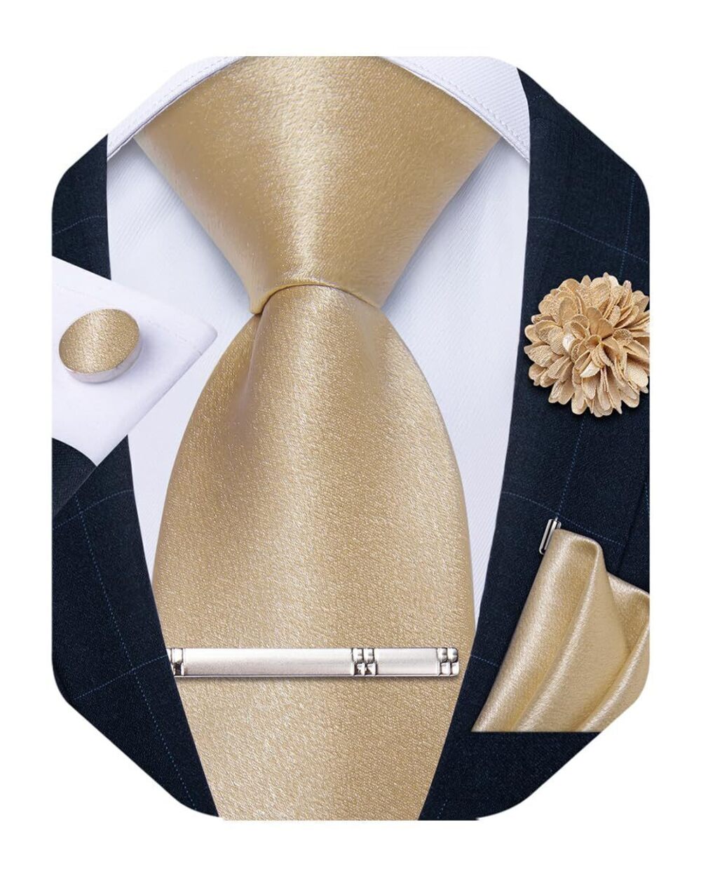 5843 Satin Tie with Lapel Pin Tie Clip Shiny Solid Color Necktie and Pocket